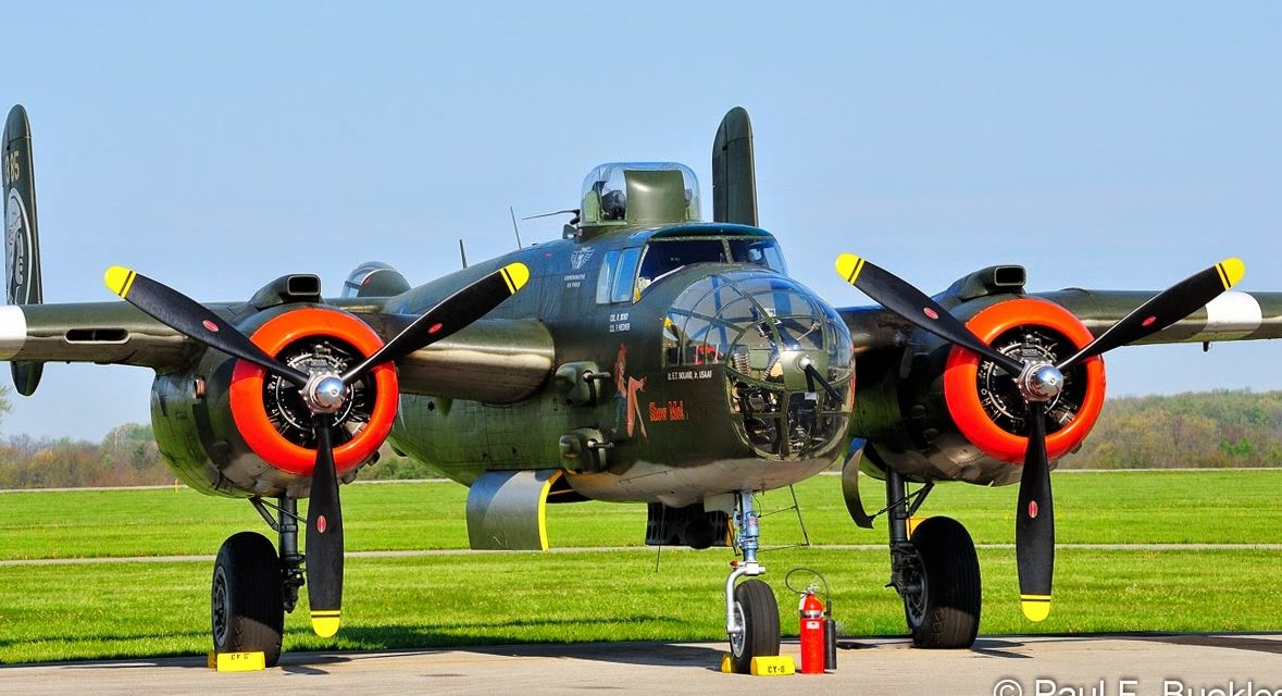 The Missouri Wing of the Commemorative Air Force displaying its Mitchell B-25J ‘Show Me” at Grimes Field Urbana Ohio.