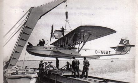 The moored Lufthansa Dornier Wal flying boat, Boreas, during a German Nazi Antarctica research expedition in 1938-39.