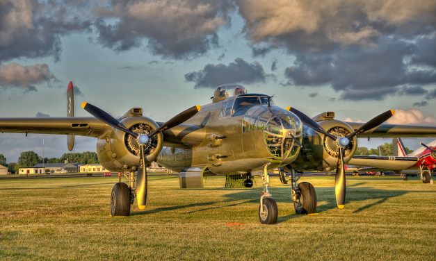 Fagen Fighters WWII Museum B-25 Mitchell on display at 2014 EAA Air Venture.
