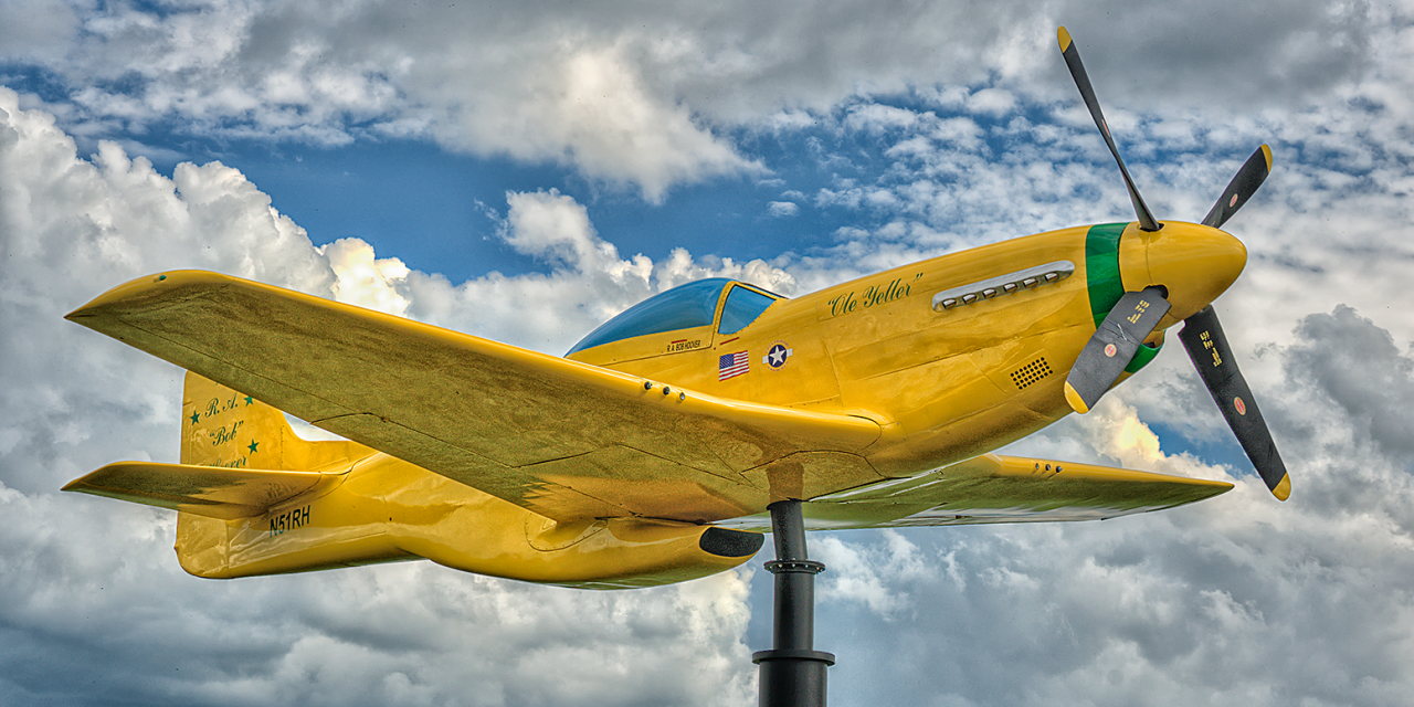 Bob Hoover’s replica P-51 Mustang “Ole Yellow” on display at Fagen Fighters WWII museum at Granite Falls, MN
