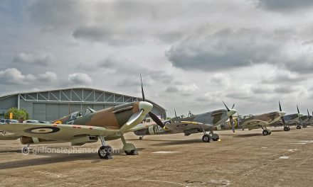 Spitfire Line Up, a line up of the iconic Spitfire. The line up begins with a very rare M k 1 and ends with a M k 19.