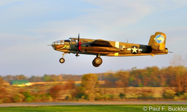 The B-25 Mitchell “Tondelayo”, one the Collings Foundation many aircraft, departing Grimes Field Urbana, Ohio for…