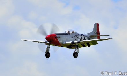 The Dixie Wing of the Commemorative Air Force’s P-51D “Red Nose” on approach at Cincinnati’s Lunken Airport during…