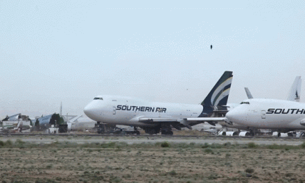 High winds lift nose of stationary Boeing 747