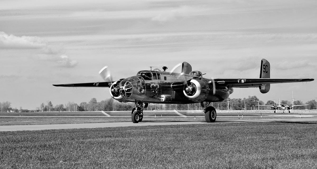 B-25 Mitchell “Yankee Warrior” taxiing out at Grimes Field Urbana, Ohio.