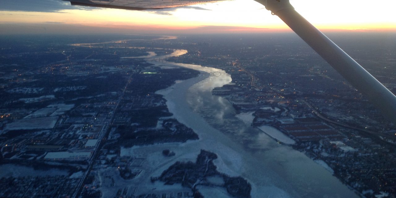 A view of the Delaware River looking towards Philadelpia.  A great evening for flying.