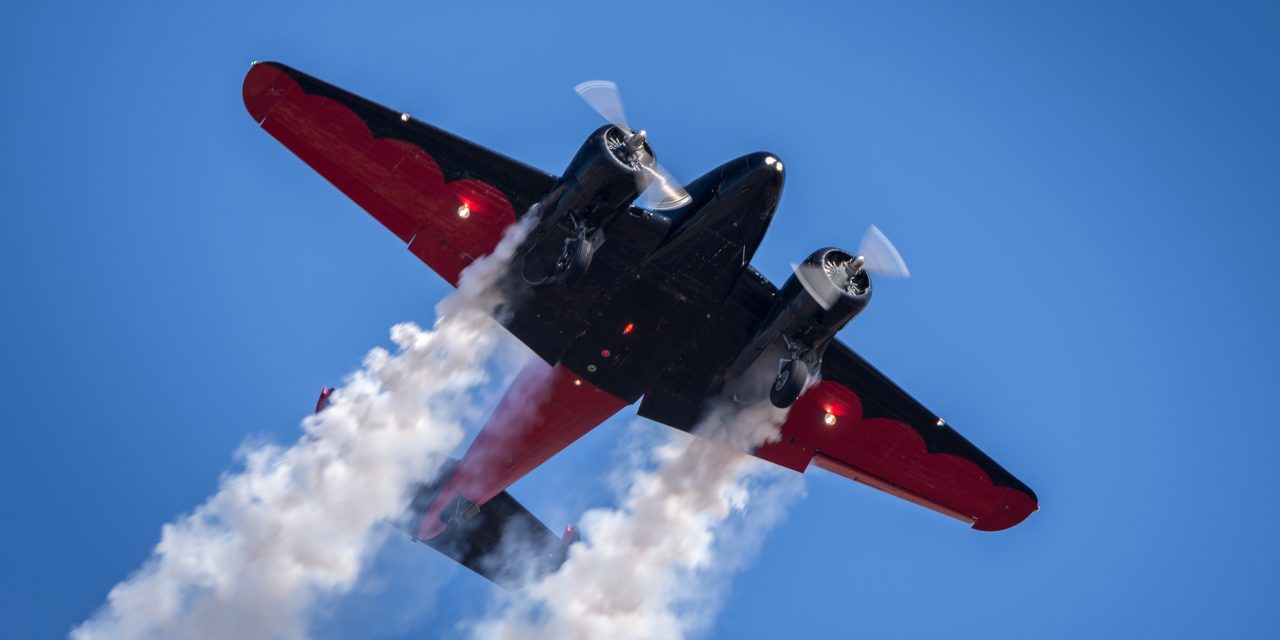 Matt Younkin, in his Twin Beech 18, performs during the 2015 California Capital Airshow