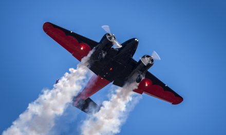Matt Younkin, in his Twin Beech 18, performs during the 2015 California Capital Airshow