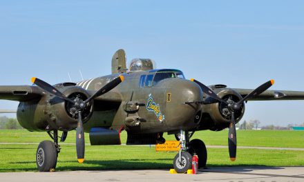 B 25 Mitchell “Barbie III” parked at Grimes Field Urbana Ohio during the B25 Tribute to the Doolittle Raiders.