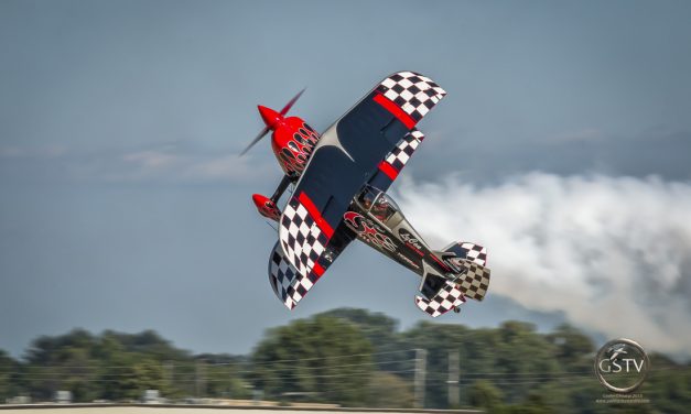 Skip Stewart performing in his custom built bi-plane called Prometheus