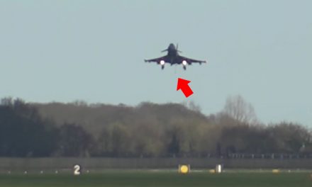 Video shows British Typhoon combat plane performing a tailhook landing at RAF Coningsby following an emergency