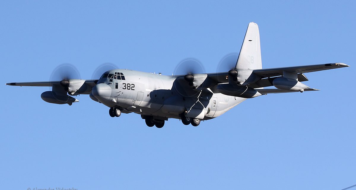 United States Marines – Lockheed Martin KC-130J Hercules (QB 166382) – lands at Bob Hope Airport, Burbank,…