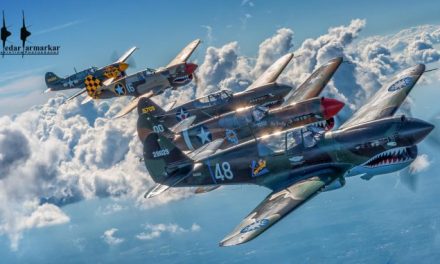 The majestic formation of the five P-40s that participated in the 2016 Atlanta Warbird Weekend.