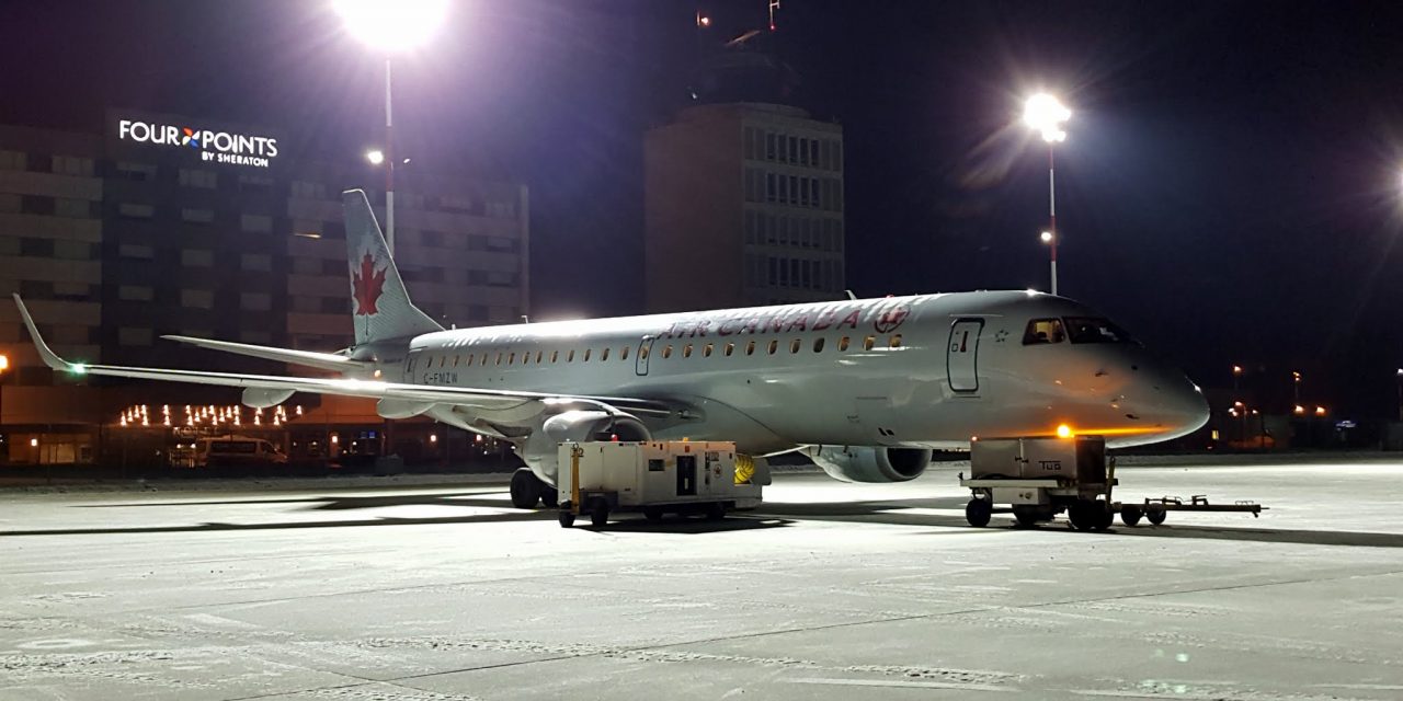 Air Canada Embraer 190 C-FMZW 338 at Winnipeg James A Richardson International Airport.