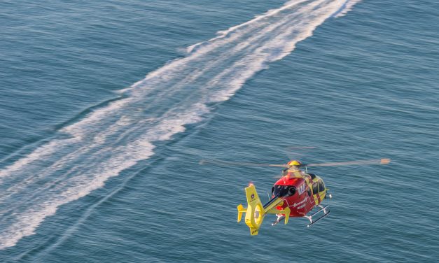 Out above Surf Life Saving Queensland’s Westpac Rescue chopper H135 as it’s chasing a speed boat near the Gold…