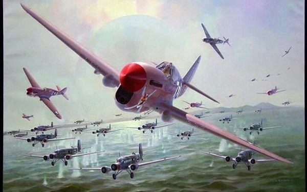 Artwork of a typical day for American Kittyhawk pilots based in North Africa in the Spring of 1943, hunting German…