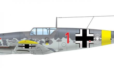 Artwork of a Messerschmitt Bf 109F-2 of the Escuadrilla Azul, 15.(span.)/Jagdgeschwader 51, Winter 1942/1943.