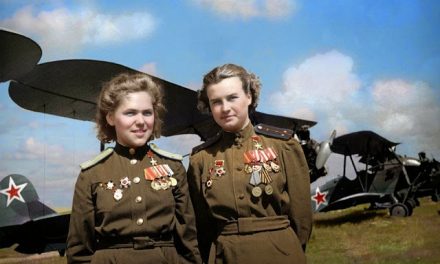 Soviet Air Force officers, Rufina Gasheva (848 night combat missions) and Nataly Meklin (980 night combat missions)…