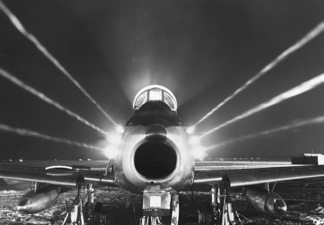 An F-86 Sabre nighttime firepower display