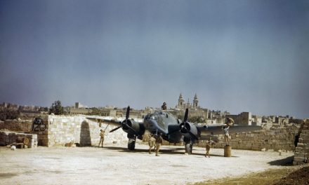 A Bristol Beaufort being worked upon by groundcrew at the airfield at either Ta’Quali or Luqa on Malta, 1943-43.
