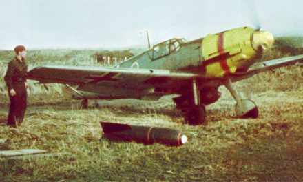 A Bf-109E “Jabo” of JG53 about to taxi out for takeoff for a mission over England, October 1940.