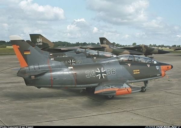 Bundersluftwaffe Fiat G.91s with F-111 Aardvarks behind them, taken sometime during The Cold War.