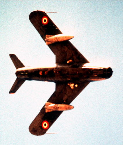 An image of a MiG-17 of the Egyptian Air Force fitted with external fuel tanks.