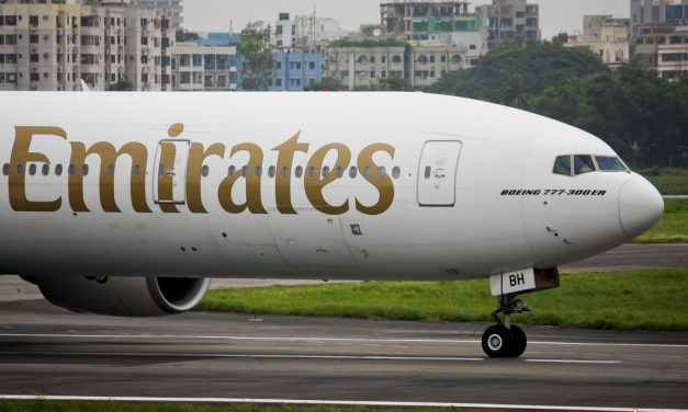 Emirates Boeing 777-300ER (A6-EBH) preparing to take off from Dhaka Airport (DAC/VGZR)