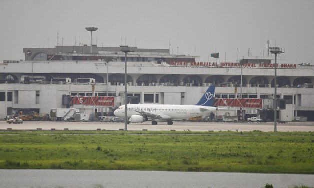 Mihin Lanka Airbus A320-200 (4R-MRB) at Boarding Gate 5 of Hazrat Shahjalal International Airport Dhaka (VGHS)