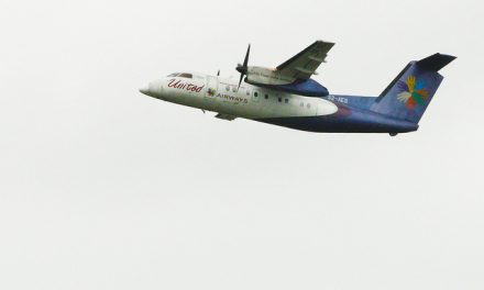 United Airways Bombardier Dash 8-102A ( S2-AES ) departs for CXB on a morbid morning